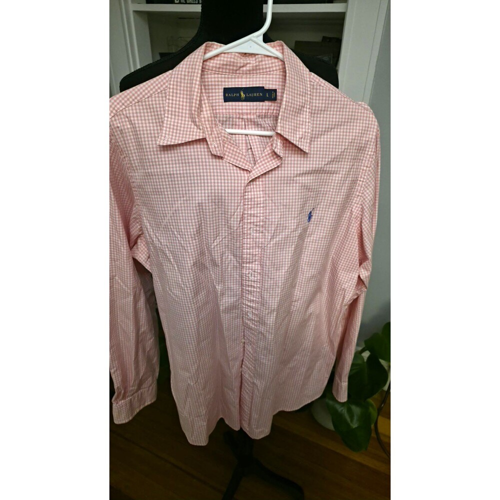 Ralph Lauren Men’s Pink/White Check Long Sleeve Point Collar Cotton Shirt L